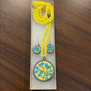 Needles Yellow and Blue Embroidered Jewelry Set